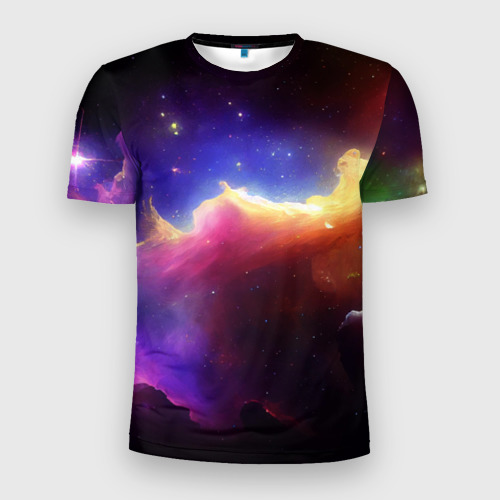 Мужская футболка 3D Slim с принтом Столкновение галактик, вид спереди #2