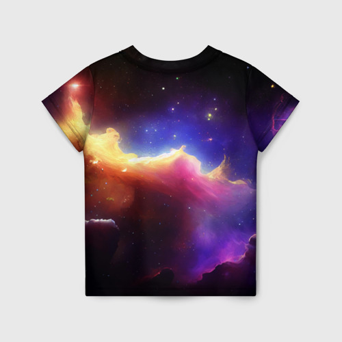 Детская футболка 3D с принтом Столкновение галактик, вид сзади #1