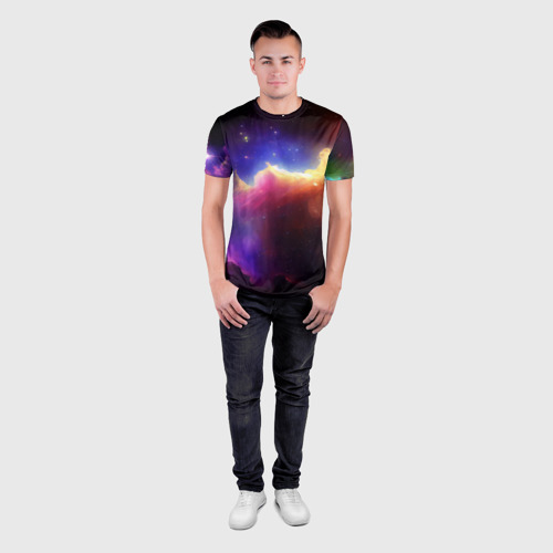Мужская футболка 3D Slim с принтом Столкновение галактик, вид сбоку #3