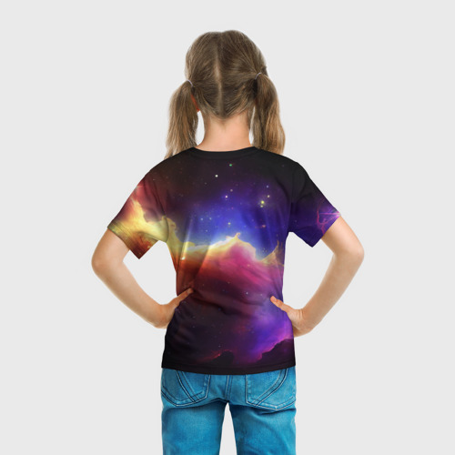 Детская футболка 3D с принтом Столкновение галактик, вид сзади #2