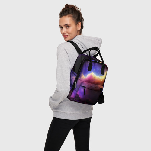 Женский рюкзак 3D с принтом Столкновение галактик, вид сбоку #3