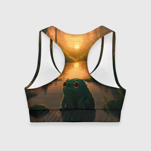 Женский спортивный топ 3D Лягушонок Пепе у себя дома, цвет 3D печать - фото 2