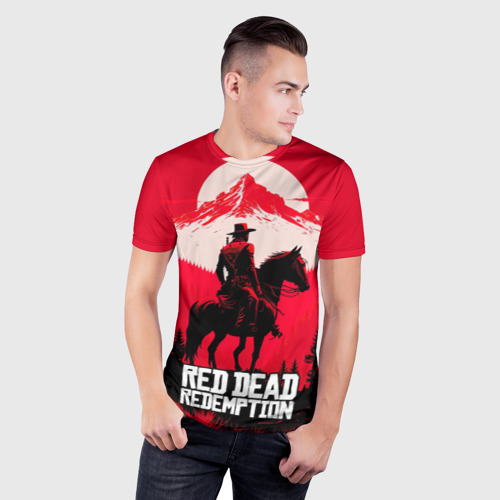 Мужская футболка 3D Slim с принтом Red Dead Redemption, mountain, фото на моделе #1