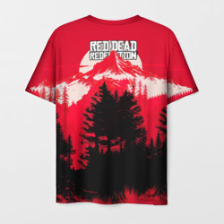 Футболка с принтом Red Dead Redemption, mountain для женщины, вид сзади №1. Цвет основы: белый