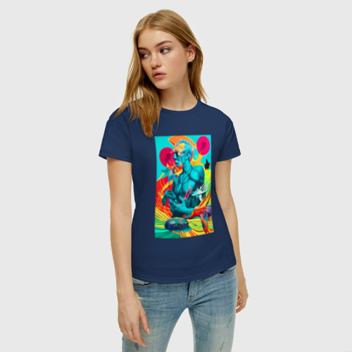 Женская футболка хлопок с принтом Энди Уорхол - фантазия - нейросеть, фото на моделе #1