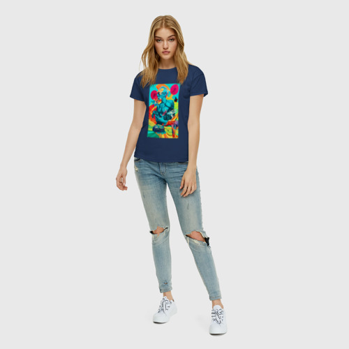 Женская футболка хлопок с принтом Энди Уорхол - фантазия - нейросеть, вид сбоку #3