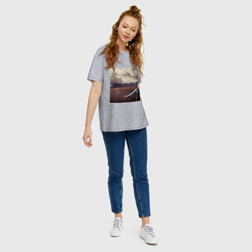 Женская футболка хлопок Oversize с принтом Путешествуя автостопом, вид сбоку #3