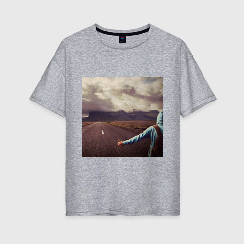 Женская футболка хлопок Oversize с принтом Путешествуя автостопом, вид спереди #2