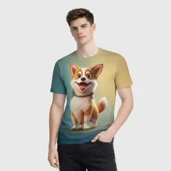 Мужская футболка 3D Корги молодец - фото 2