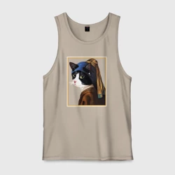 Мужская майка хлопок Кошечка с жемчужной сережкой Ян Вермеер