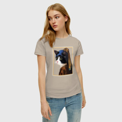 Женская футболка хлопок Кошечка с жемчужной сережкой Ян Вермеер - фото 2