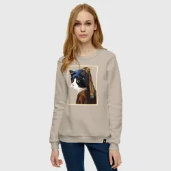 Женский свитшот хлопок Кошечка с жемчужной сережкой Ян Вермеер - фото 2