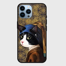 Чехол для iPhone 14 Pro Max Кошечка с жемчужной сережкой Ян Вермеер пародия