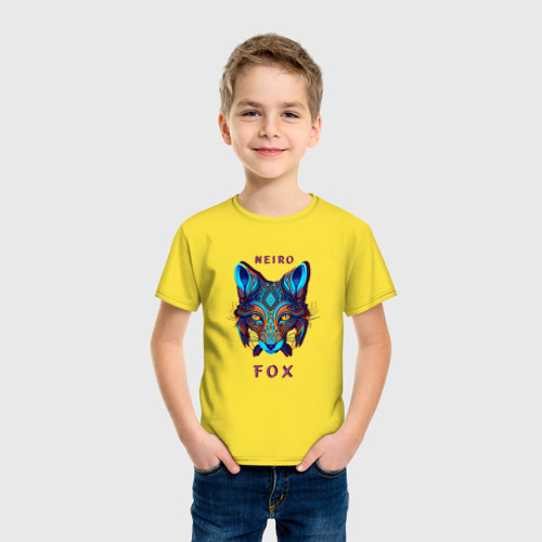 Детская футболка хлопок Голова лисы - нейронная сеть, цвет желтый - фото 3