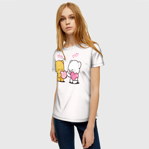 Женская футболка 3D с принтом Мишки с сердечками, фото на моделе #1