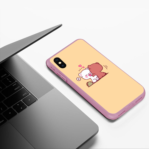 Чехол для iPhone XS Max матовый Плюшевые медвежьи объятия, цвет розовый - фото 5