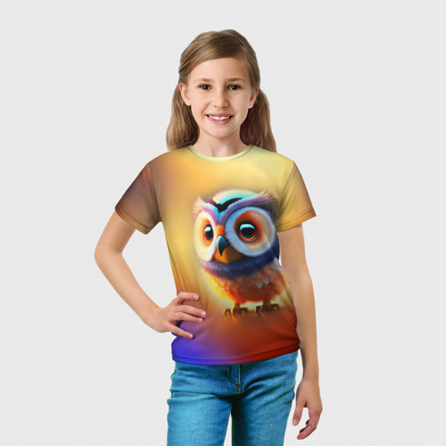 Детская футболка 3D с принтом Яркая совушка, вид сбоку #3