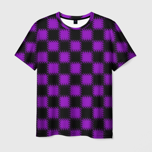 Мужская футболка с принтом Фиолетовый черный узор шахматка, вид спереди №1