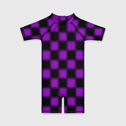 Фиолетовый черный узор Шахматка – Детский купальный костюм 3D с принтом купить