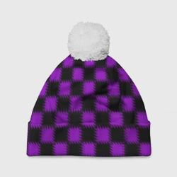 Фиолетовый черный узор шахматка – Шапка 3D c помпоном с принтом купить