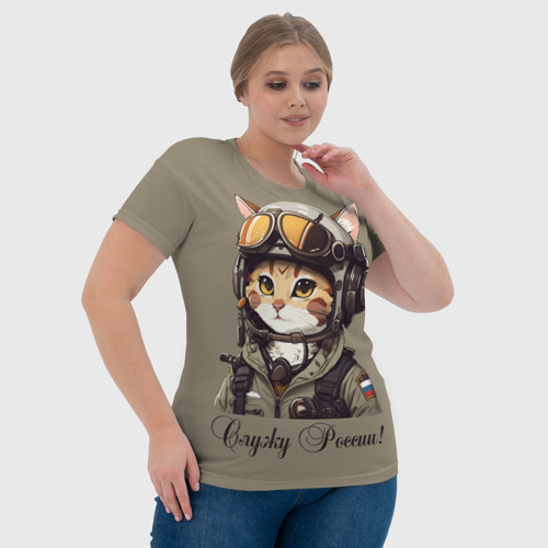 Женская футболка 3D Киска военный пилот, цвет 3D печать - фото 6