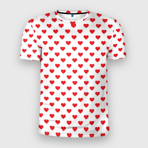 Мужская футболка 3D Slim с принтом Сердечки - паттерн, вид спереди #2
