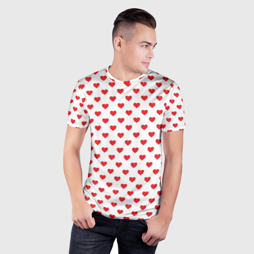 Мужская футболка 3D Slim с принтом Сердечки - паттерн, фото на моделе #1