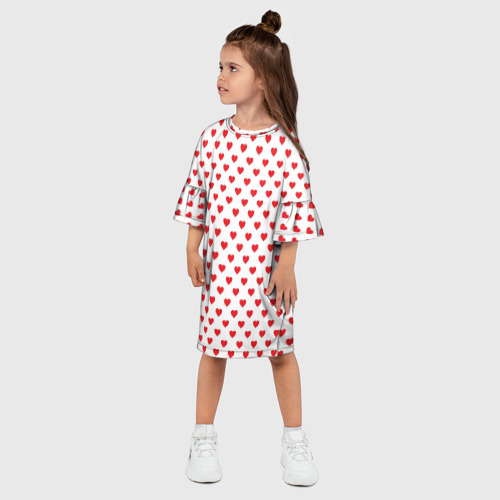 Детское платье 3D с принтом Сердечки - паттерн, фото на моделе #1
