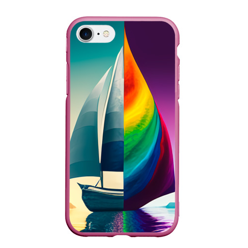 Чехол для iPhone 7/8 матовый с принтом Два мира пересекаются: корабль и радужное полотно, вид спереди #2