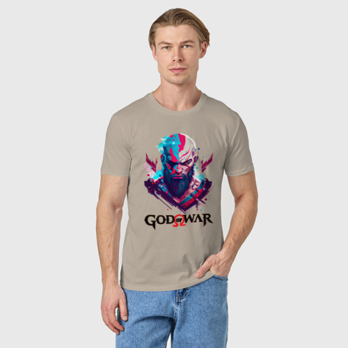 Мужская футболка хлопок God of War, Kratos, цвет миндальный - фото 3