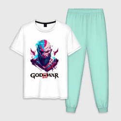 Мужская пижама с белой футболкой хлопок God of War, Kratos