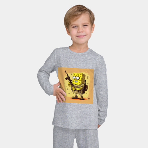 Детская пижама с лонгсливом хлопок с принтом Воин Губка Боб, фото на моделе #1