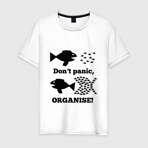 Мужская футболка хлопок Don't panic organise, цвет белый