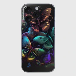 Чехол для iPhone 16 Pro Max силиконовый с защитой камеры Разные неоновые бабочки
