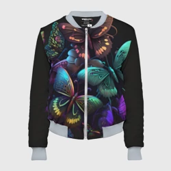 Женский бомбер 3D Разные неоновые бабочки