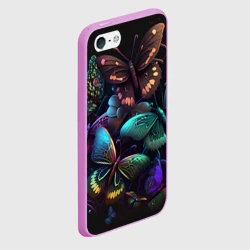 Чехол для iPhone 5/5S матовый Разные неоновые бабочки - фото 2