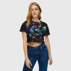 Женская футболка Crop-top 3D Разные неоновые бабочки - фото 2