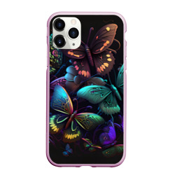 Чехол для iPhone 11 Pro Max матовый Разные неоновые бабочки