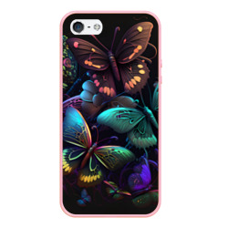 Чехол для iPhone 5/5S матовый Разные неоновые бабочки