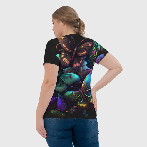 Женская футболка 3D Разные неоновые бабочки, цвет 3D печать - фото 7