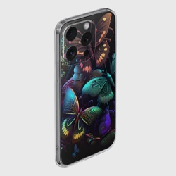 Чехол для iPhone 15 Pro силиконовый с защитой камеры Разные неоновые бабочки - фото 2