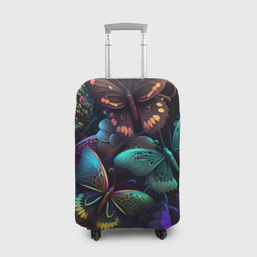 Чехол для чемодана 3D Разные неоновые бабочки, цвет 3D печать