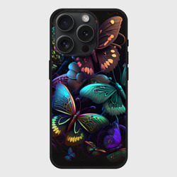 Чехол силиконовый для Apple iPhone 15 Pro матовый Разные неоновые бабочки
