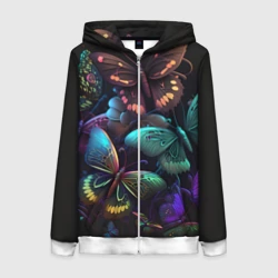 Женская толстовка 3D на молнии Разные неоновые бабочки