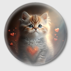 Значок Рыжий котенок с сердечком