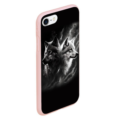 Чехол для iPhone 7/8 матовый с принтом Волки - белый и черный, вид сбоку #3