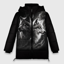 Волки - белый и черный – Зимняя куртка оверсайз с принтом купить