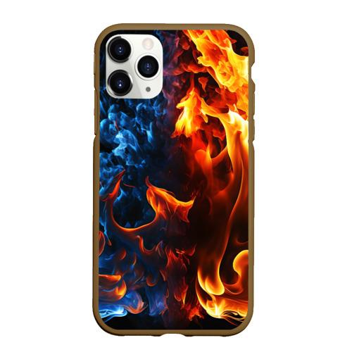 Чехол для iPhone 11 Pro Max матовый Битва огней - два пламени, цвет коричневый