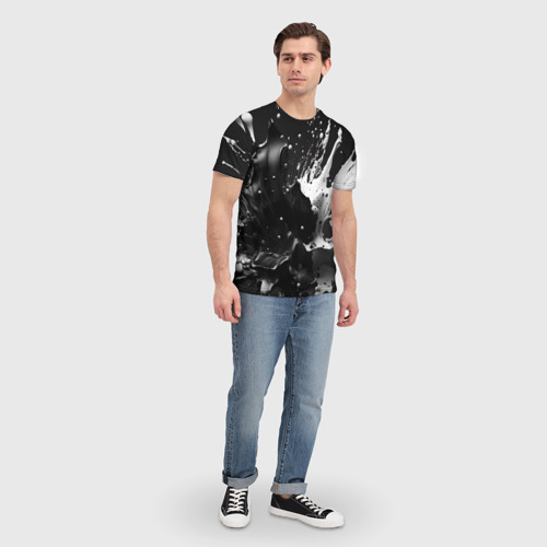 Мужская футболка 3D с принтом Брызги красок - белая и черная, вид сбоку #3