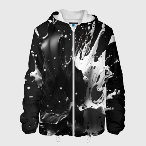 Мужская куртка 3D с принтом Брызги красок - белая и черная, вид спереди #2